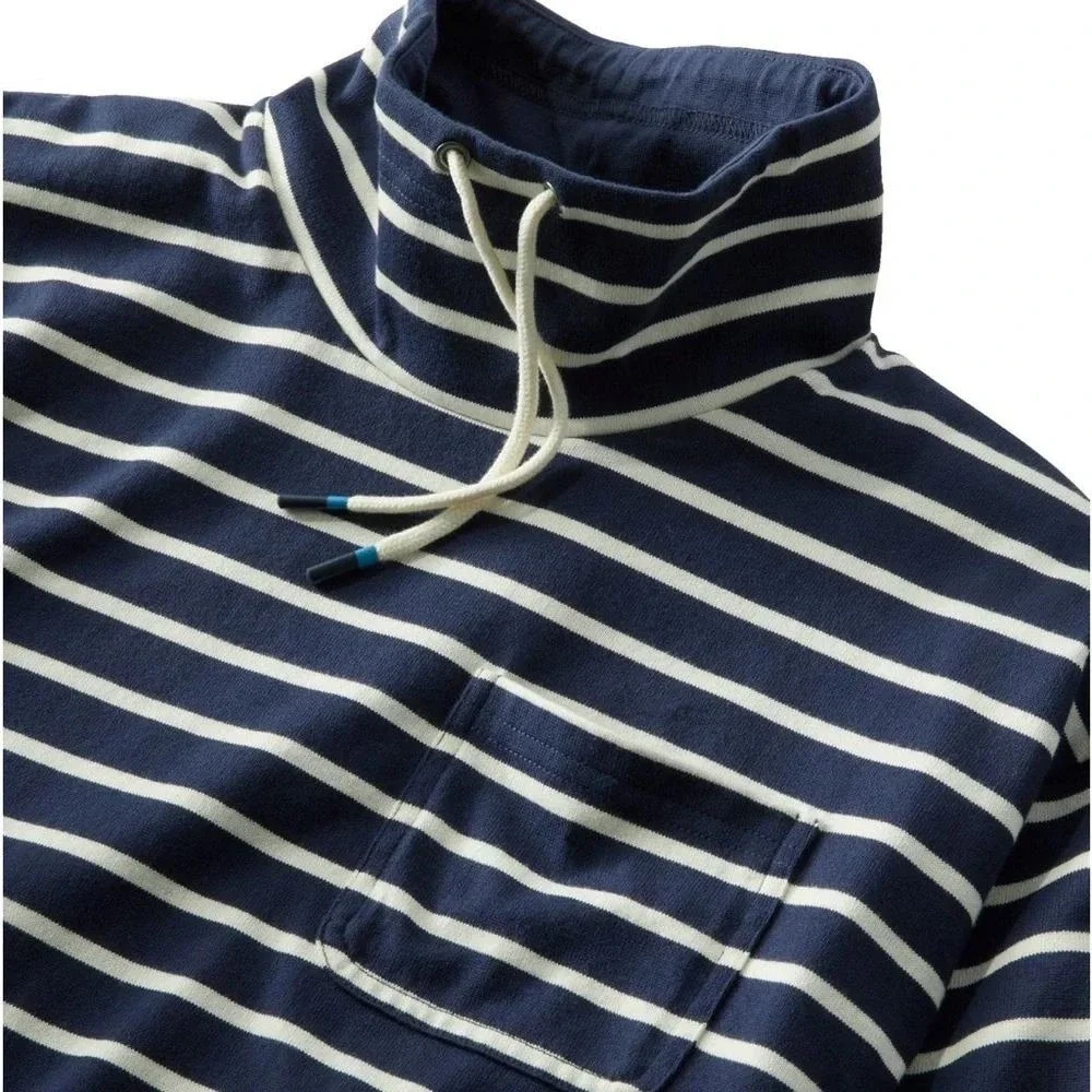 L.L.Bean Womens Heritage Mariner Top L Petite Funnel Neck Stripe Cotton Nautical